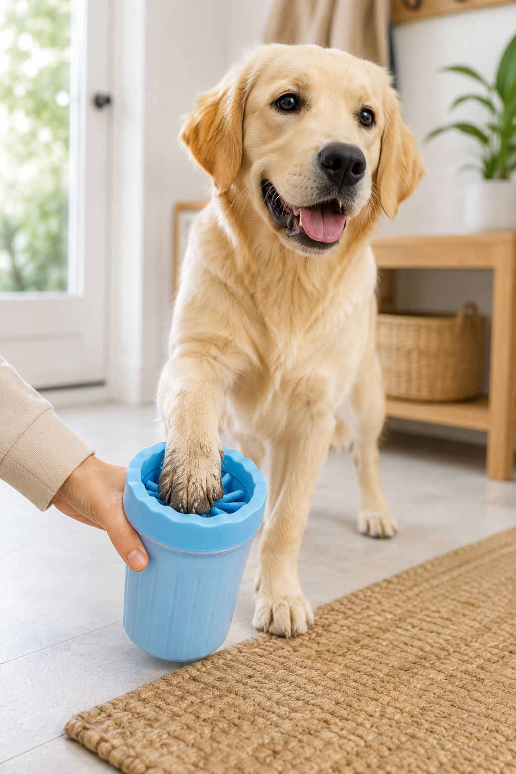 Köpek pati temizleme aparatı, 12x9 cm ölçülü, yumuşak silikon fırçalı, su hazneli taşınabilir pati yıkama kabı, yürüyüş sonrası pratik temizlik ürünü
