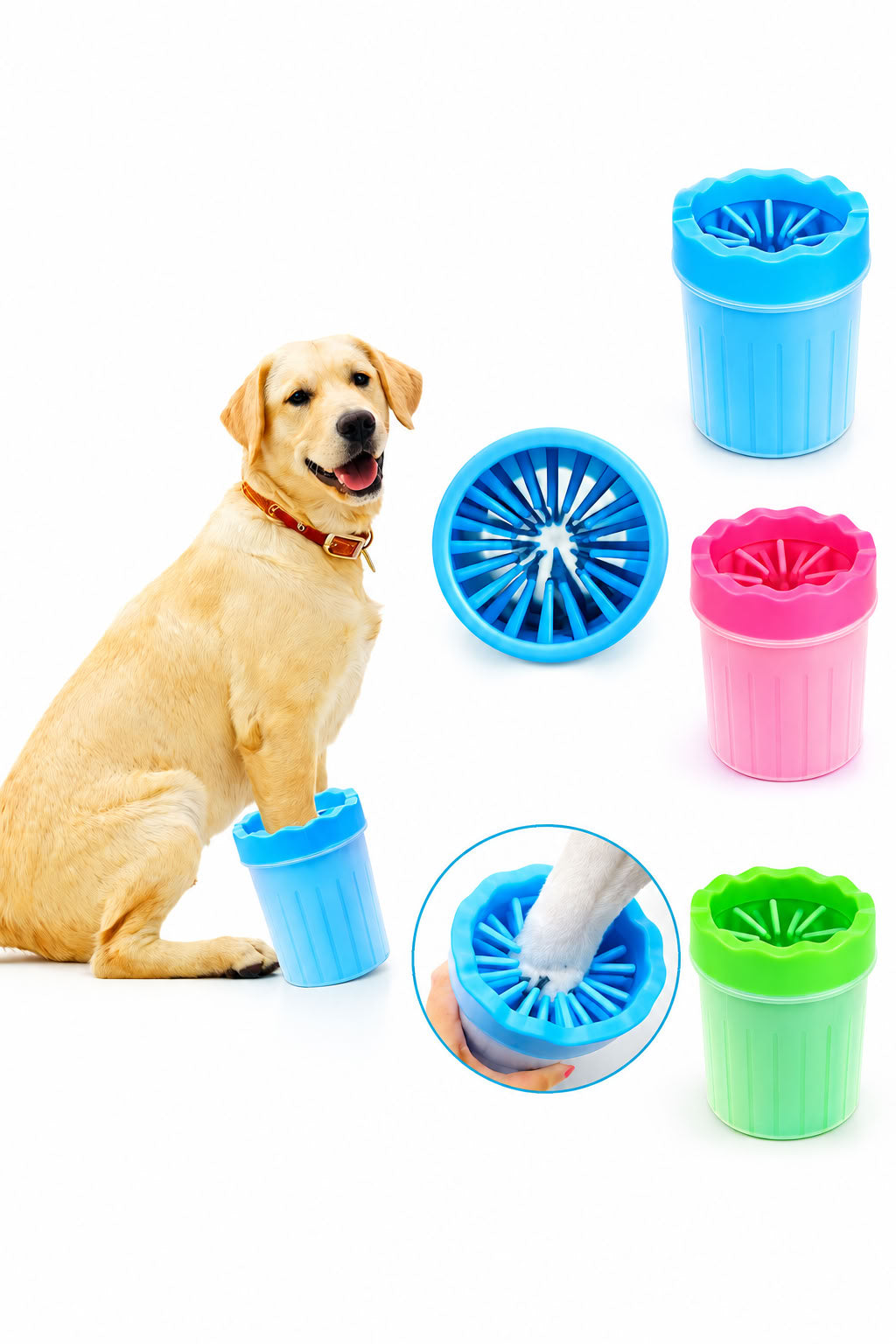 Köpek pati temizleme aparatı, 12x9 cm ölçülü, yumuşak silikon fırçalı, su hazneli taşınabilir pati yıkama kabı, yürüyüş sonrası pratik temizlik ürünü