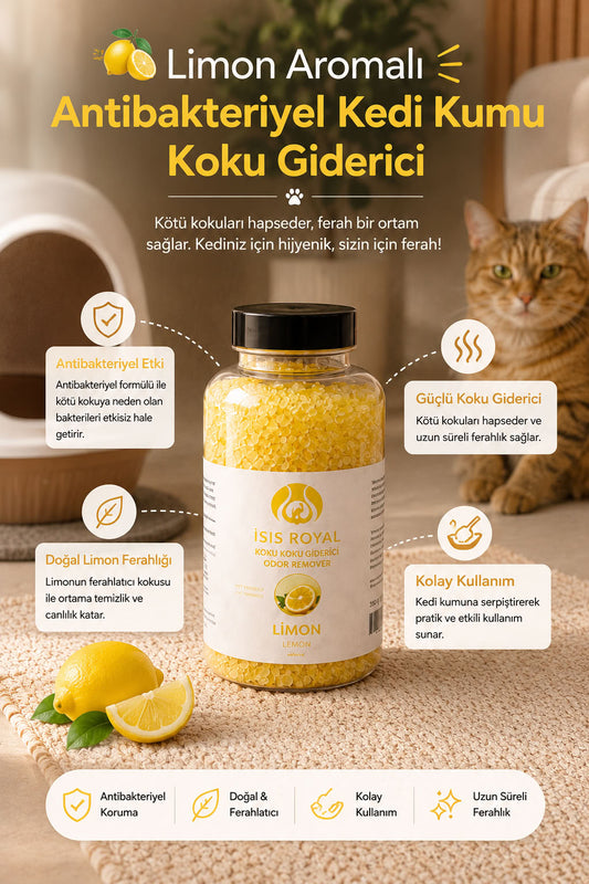 Limon aromalı antibakteriyel kedi kumu koku giderici 350 g, kedi tuvaleti kokusunu azaltmaya yardımcı ferahlatıcı ürün