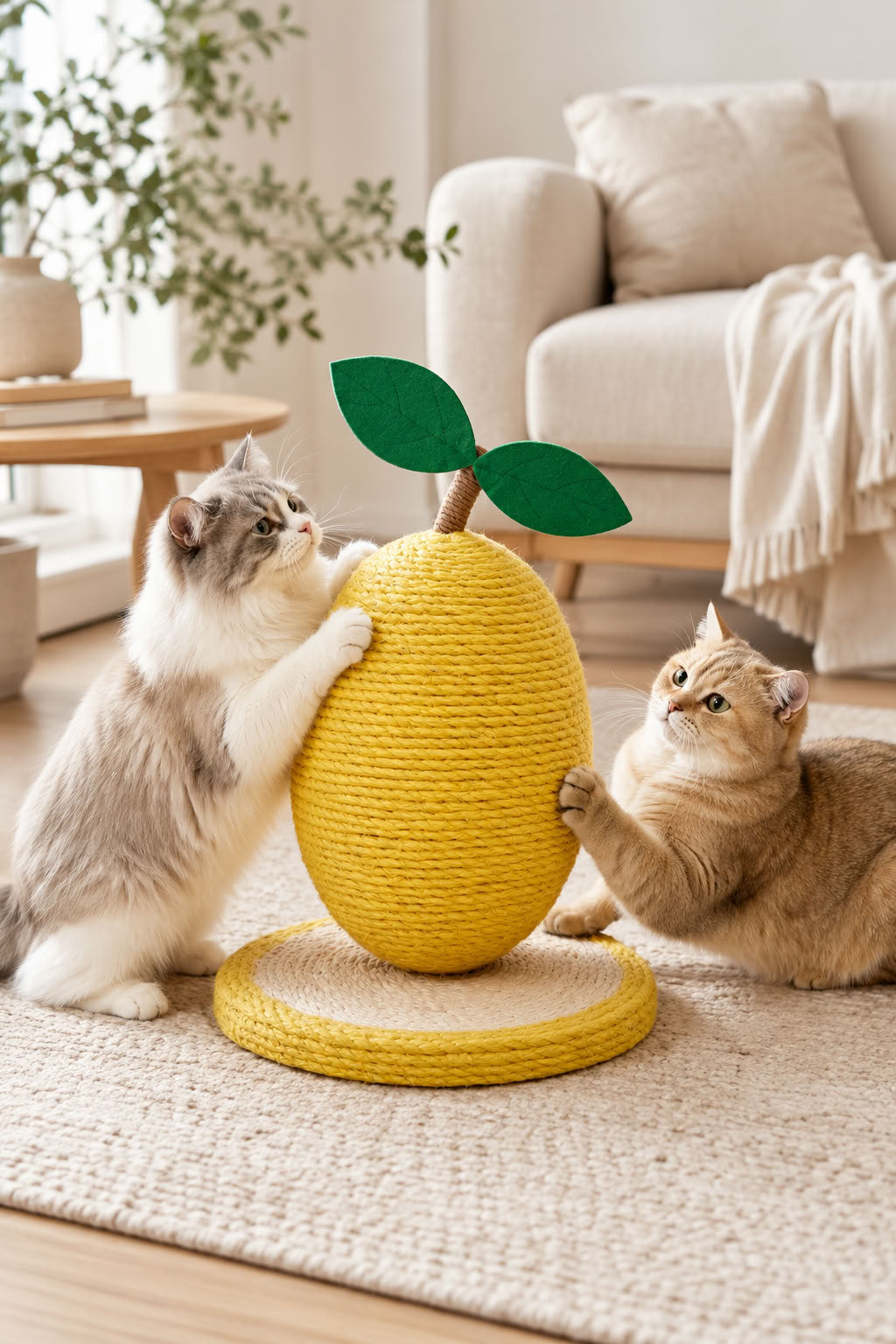 Limon model hasır kedi tırmalama oyuncağı, 34x18 cm doğal kedi tırmalama tahtası, dekoratif kedi oyuncağı ve sabit tabanlı tırmalama ürünü