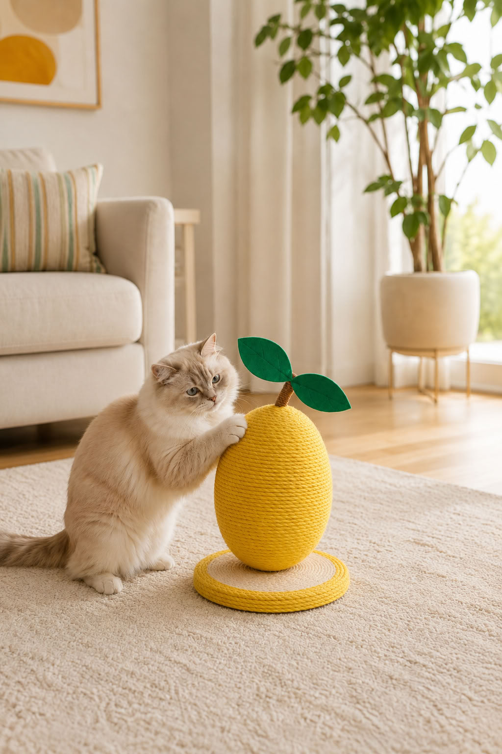 Limon model hasır kedi tırmalama oyuncağı, 34x18 cm doğal kedi tırmalama tahtası, dekoratif kedi oyuncağı ve sabit tabanlı tırmalama ürünü