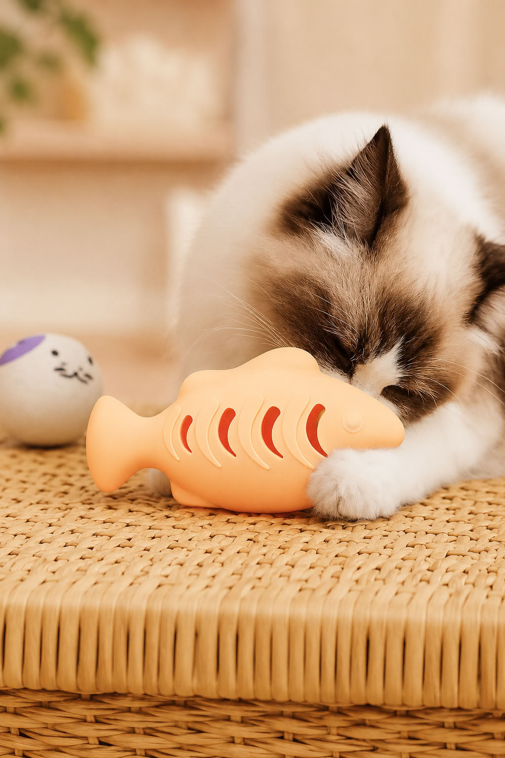 Mama hazneli silikon balık model kedi oyuncağı, 12 cm ölçülü, mama ödül hazneli, yavaş beslenmeyi destekleyen, kolay temizlenen interaktif kedi oyuncağı