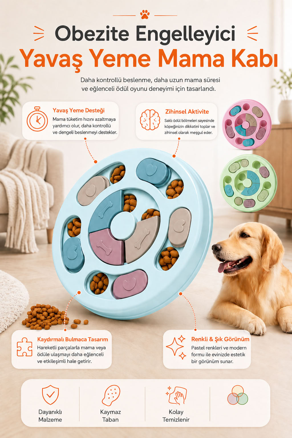 Obezite engelleyici mama hazneli köpek oyuncağı, kaydırmalı bulmaca tasarımlı yavaş yeme mama kabı, ödül mama hazneli interaktif köpek oyuncağı