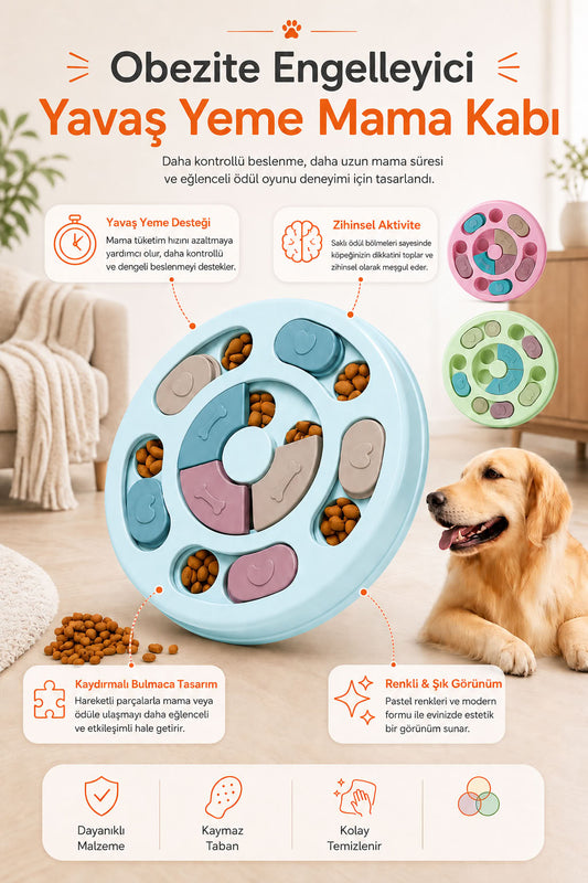 Obezite engelleyici mama hazneli köpek oyuncağı, kaydırmalı bulmaca tasarımlı yavaş yeme mama kabı, ödül mama hazneli interaktif köpek oyuncağı