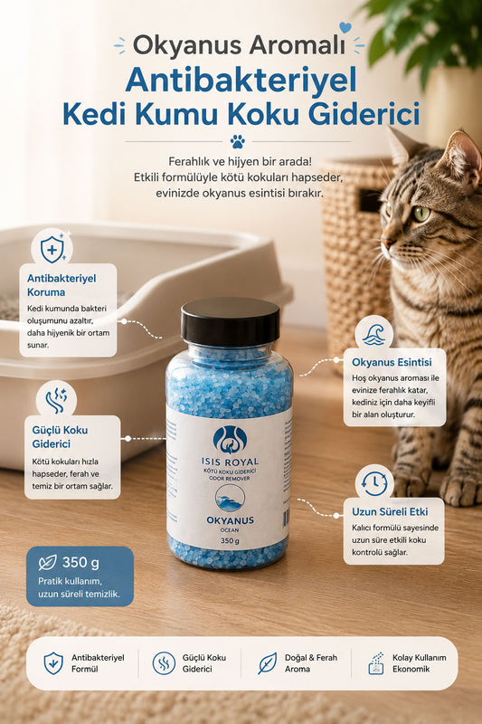 Okyanus aromalı antibakteriyel kedi kumu koku giderici 350 g, kedi tuvaleti kokusunu azaltmaya yardımcı ferah koku giderici ürün