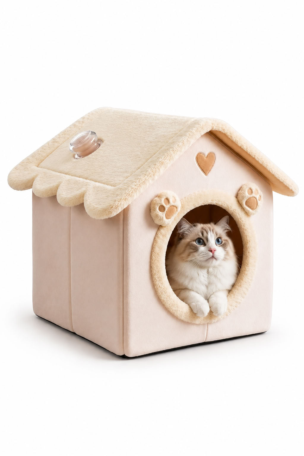 Orta Boy Yataklı Kedi Evi ve Köpek Evi 38x36x34 cm Pudra