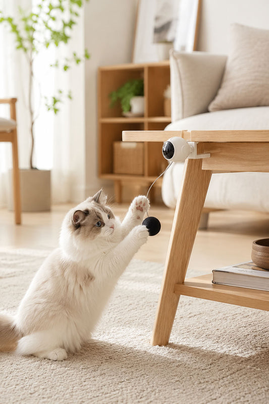 Otomatik geri çekilen pilli interaktif kedi oyuncağı, masa kenarına sabitlenen hareketli toplu akıllı sensörlü kedi oyuncağı