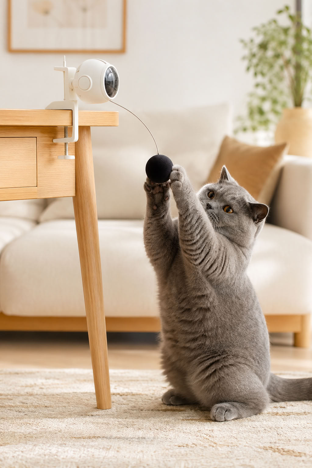 Otomatik geri çekilen pilli interaktif kedi oyuncağı, masa kenarına sabitlenen hareketli toplu akıllı sensörlü kedi oyuncağı
