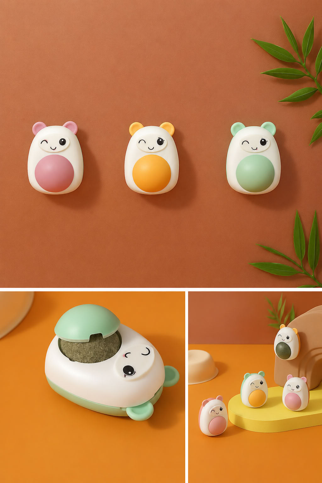 Panda model yapışkanlı catnip top 8 cm, duvara yapışan kedi nanesi topu ve kediler için yalama oyuncağı