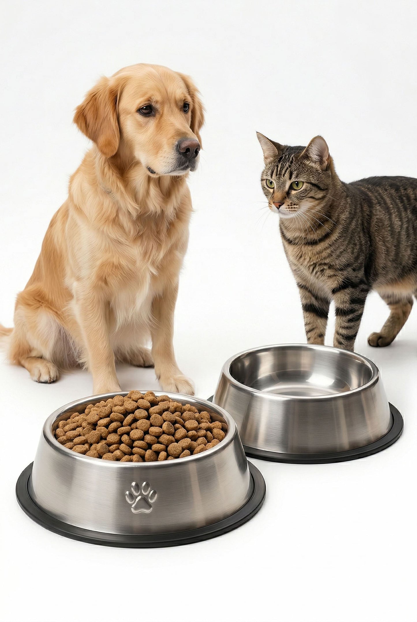 16 cm paslanmaz çelik kedi mama ve su kabı, kaydırmaz tabanlı, pati baskılı, kuru mama, yaş mama ve su kullanımı için hijyenik kedi kabı