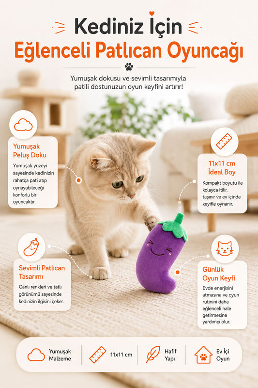 Patlıcan model sesli peluş evcil hayvan oyuncağı, kedi ve köpek için yumuşak pelüş oyuncak, 11x11 cm ses çıkaran oyuncak