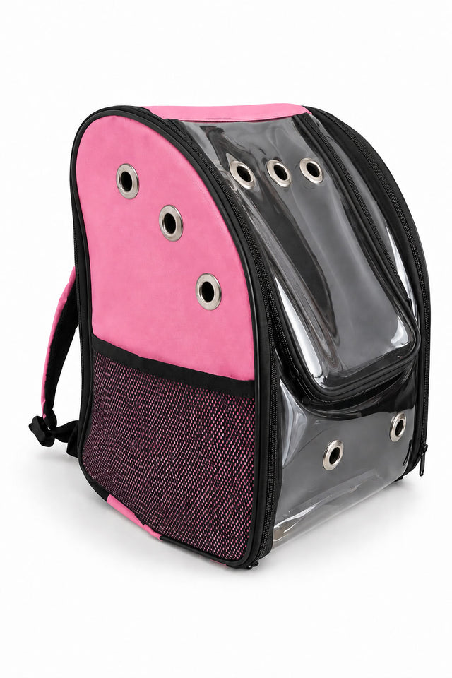 Pembe kedi köpek taşıma sırt çantası, 40x28x31 cm şeffaf panelli evcil hayvan taşıma çantası, nefes alabilir seyahat çantası