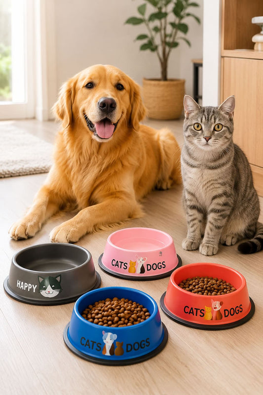 16 cm renkli baskılı paslanmaz çelik kedi ve köpek mama su kabı, hijyenik, kolay temizlenen, mama ve su kullanımına uygun evcil hayvan mama kabı