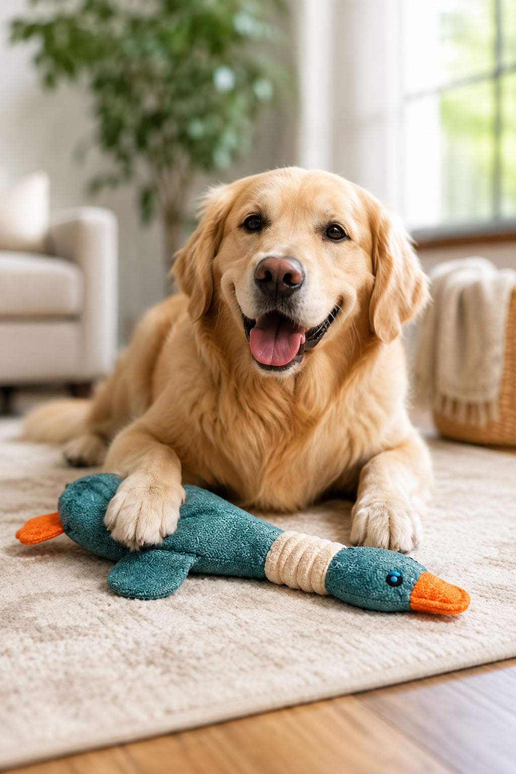 Sesli ördek ısırma oyuncağı, 31 cm köpek peluş oyuncak, yumuşak dokulu ses çıkaran evcil hayvan oyuncağı