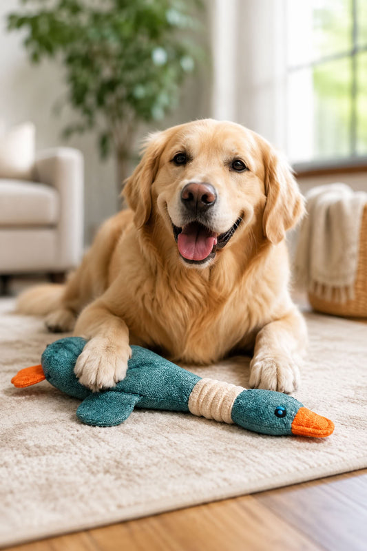 Sesli ördek ısırma oyuncağı, 31 cm köpek peluş oyuncak, yumuşak dokulu ses çıkaran evcil hayvan oyuncağı