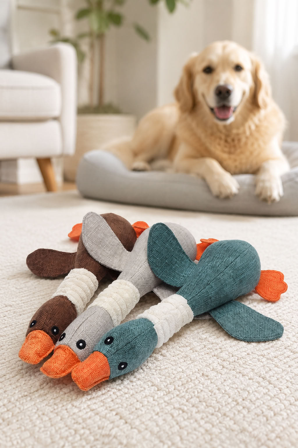 Sesli ördek ısırma oyuncağı, 31 cm köpek peluş oyuncak, yumuşak dokulu ses çıkaran evcil hayvan oyuncağı