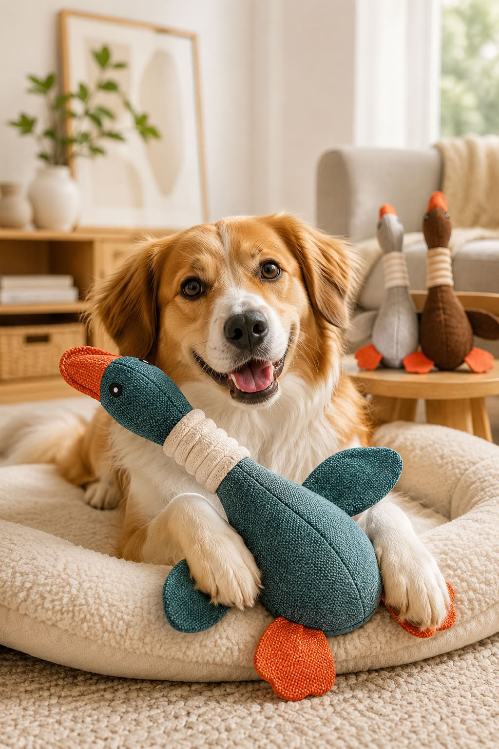 Sesli ördek ısırma oyuncağı, 31 cm köpek peluş oyuncak, yumuşak dokulu ses çıkaran evcil hayvan oyuncağı