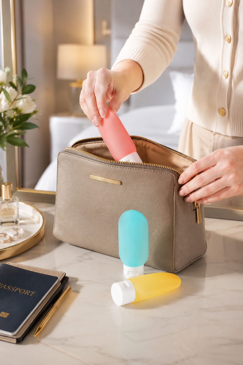 Seyahat tipi doldurulabilir krem şampuan kutusu 3’lü set 90 ml, sızdırmaz kapaklı silikon seyahat şişesi ve boş kozmetik kabı