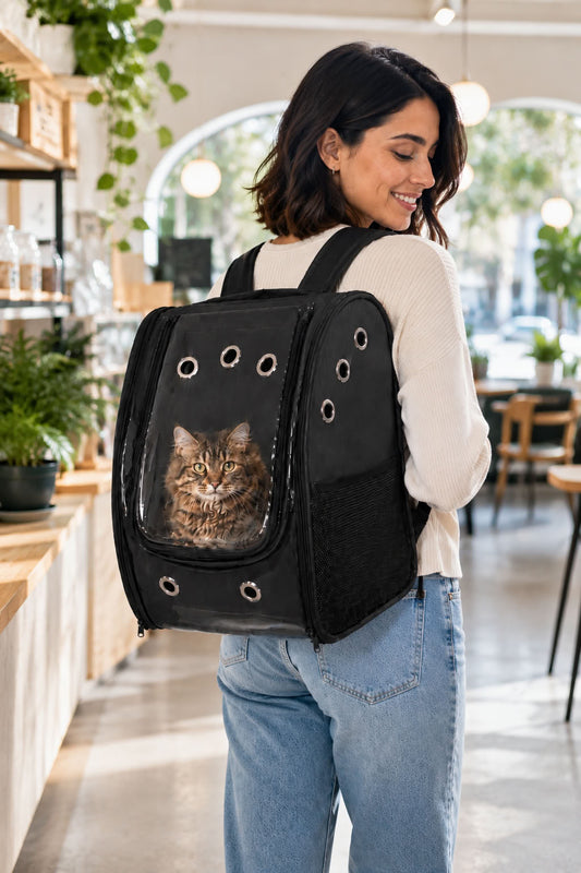Siyah kedi köpek taşıma sırt çantası, 40x28x31 cm şeffaf panelli evcil hayvan taşıma çantası, nefes alabilir kedi seyahat çantası