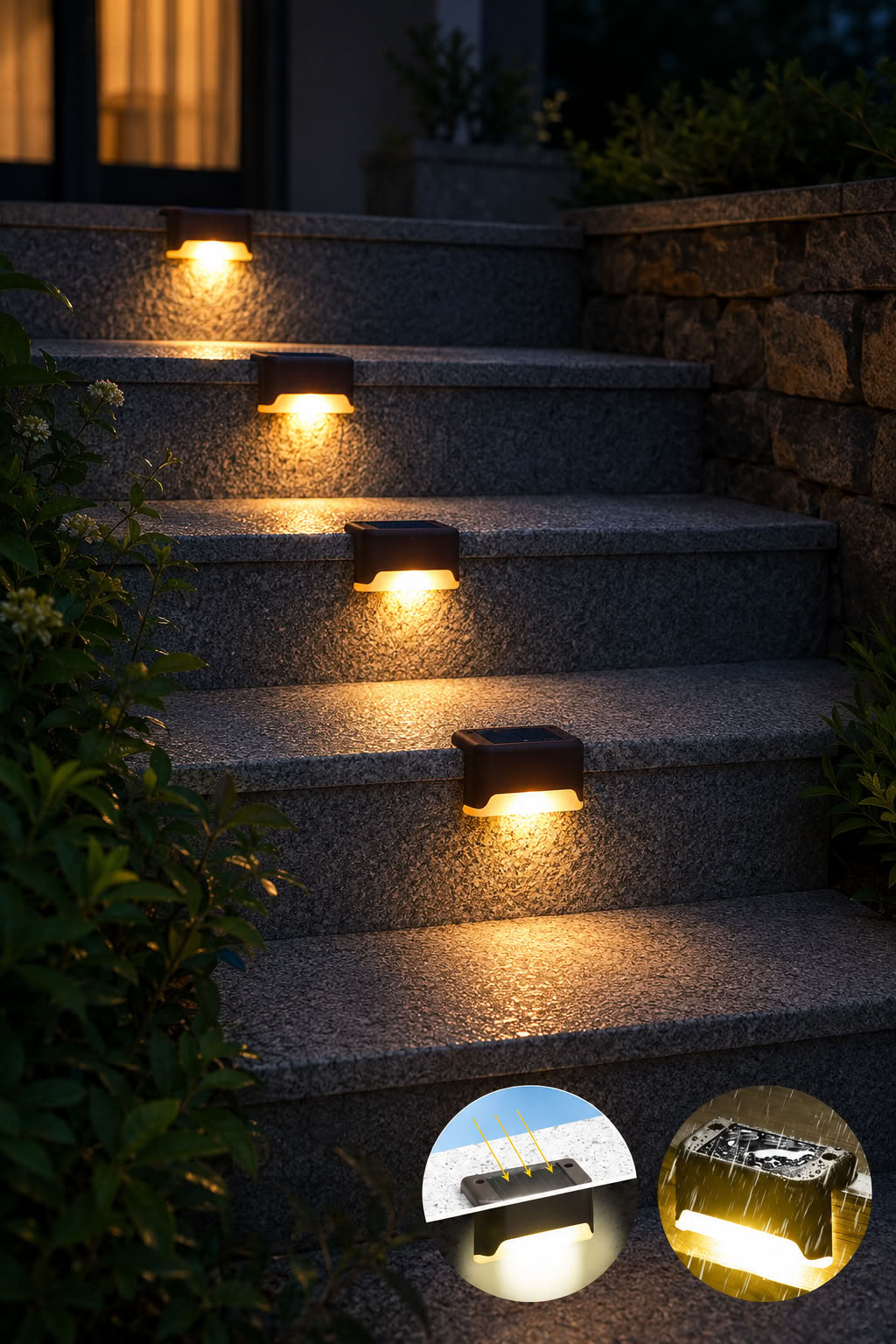 Solar merdiven LED lamba, güneş enerjili, su geçirmez, otomatik yanan dış mekan bahçe balkon basamak aydınlatması
