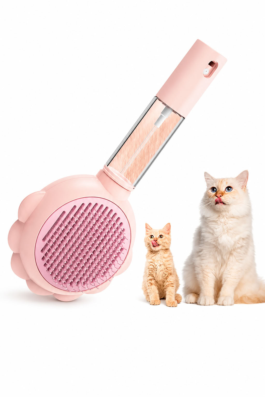Sprey hazneli basmalı kedi köpek tarağı, su hazneli bakım fırçası, paslanmaz metal tarak telleriyle dökülen tüyleri toplamaya yardımcı pratik tüy toplama tarağı