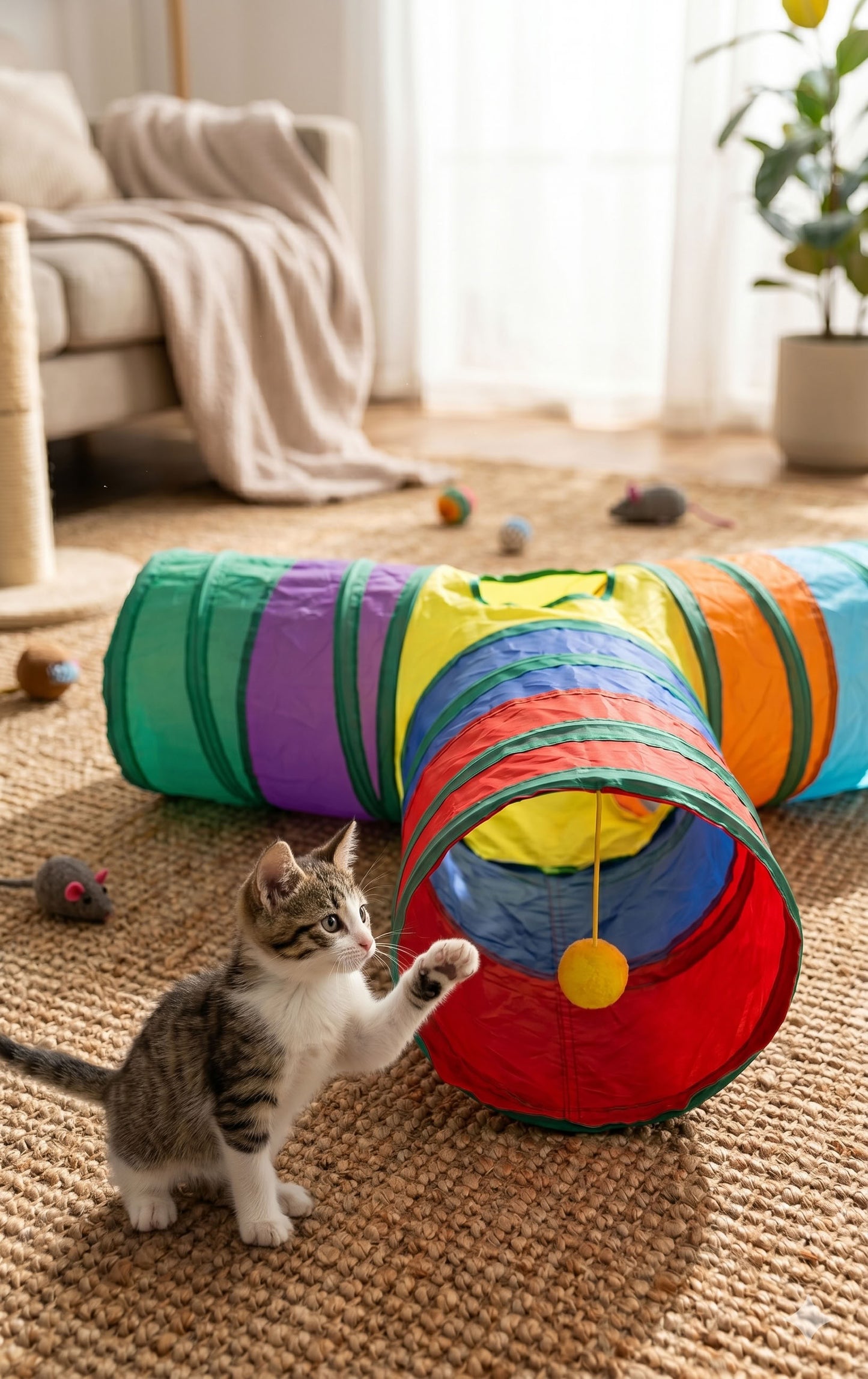 T model renkli kedi oyun tüneli, 80 cm ana tünel, 30 cm yan kollu katlanabilir oyuncak tünel ve evcil hayvan oyun alanı