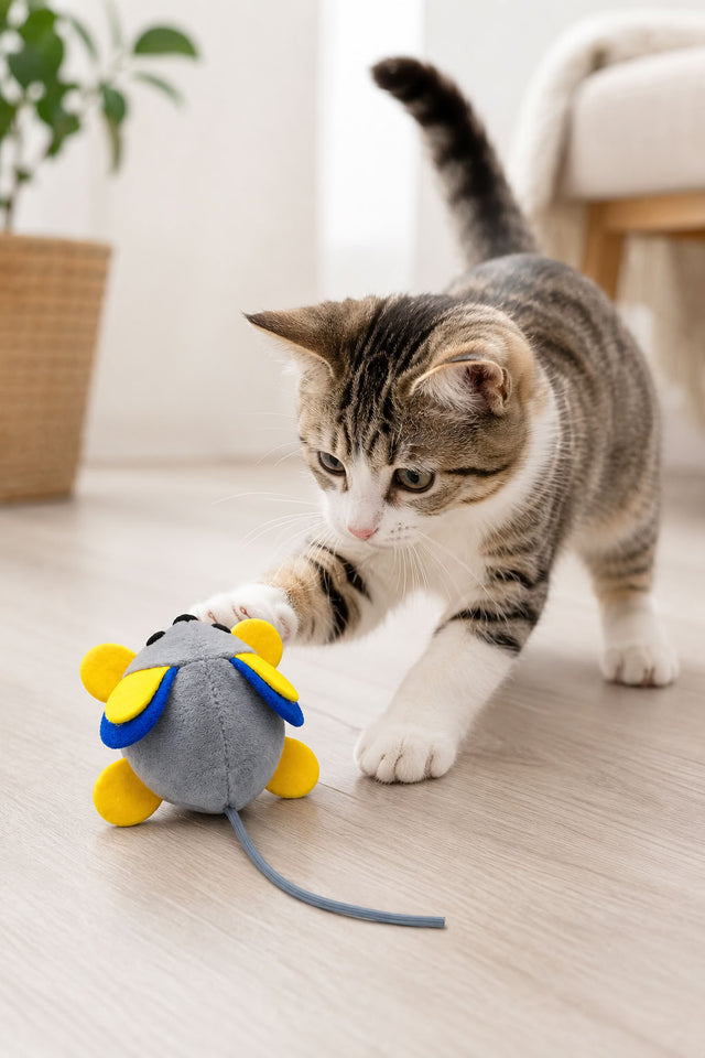 Titreşimli fare oyuncağı, kediler için interaktif hareketli peluş kedi oyuncağı