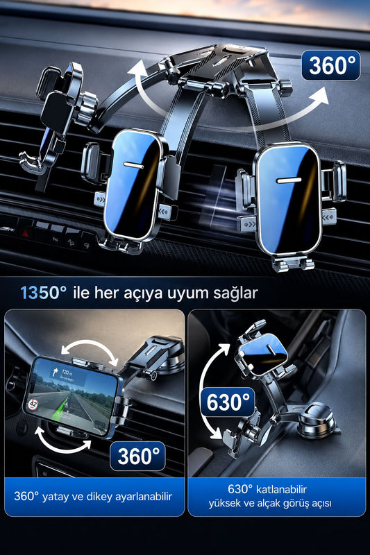 Torpido üstü vakumlu araç telefon tutucu, ayarlanabilir uzun kollu araba telefon tutacağı ve güçlü vantuzlu oto stand