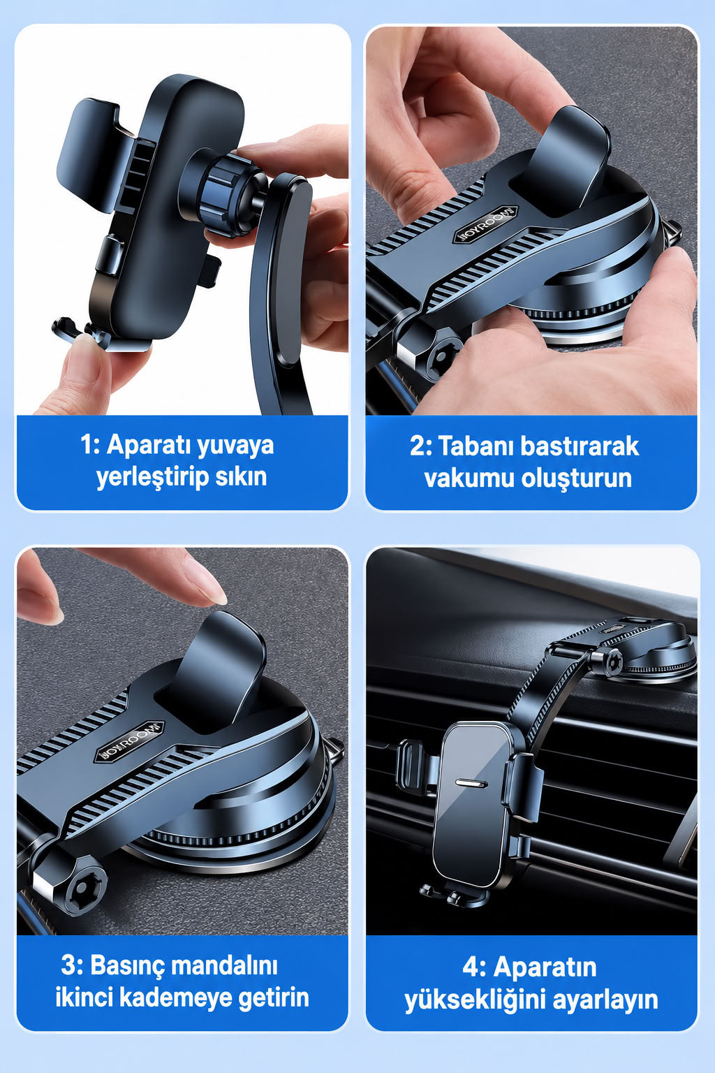 Torpido üstü vakumlu araç telefon tutucu, ayarlanabilir uzun kollu araba telefon tutacağı ve güçlü vantuzlu oto stand