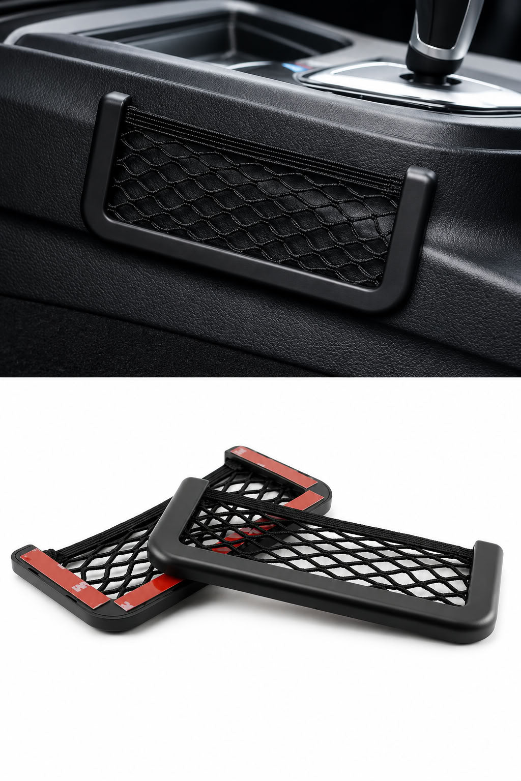 Torpidoya yapışan file telefon tutucu 15x8 cm, araç içinde telefon, kart, anahtar ve küçük eşyaları düzenleyen pratik oto aksesuar