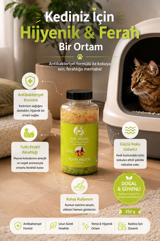 Tutti-frutti aromalı antibakteriyel kedi kumu koku giderici 350 g, kedi tuvaleti kokusunu azaltmaya yardımcı meyveli ferahlatıcı ürün