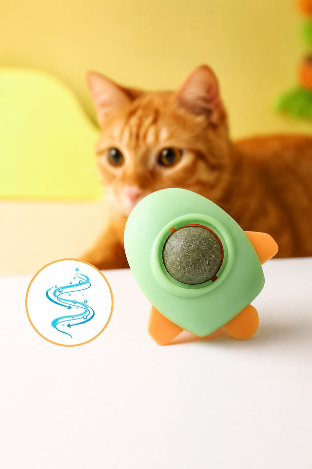 Uçak model yapışkanlı catnip toplu kedi oyuncağı 10 cm, kedi nanesi topu ve dönebilen yalama oyuncaklı interaktif kedi oyuncağı