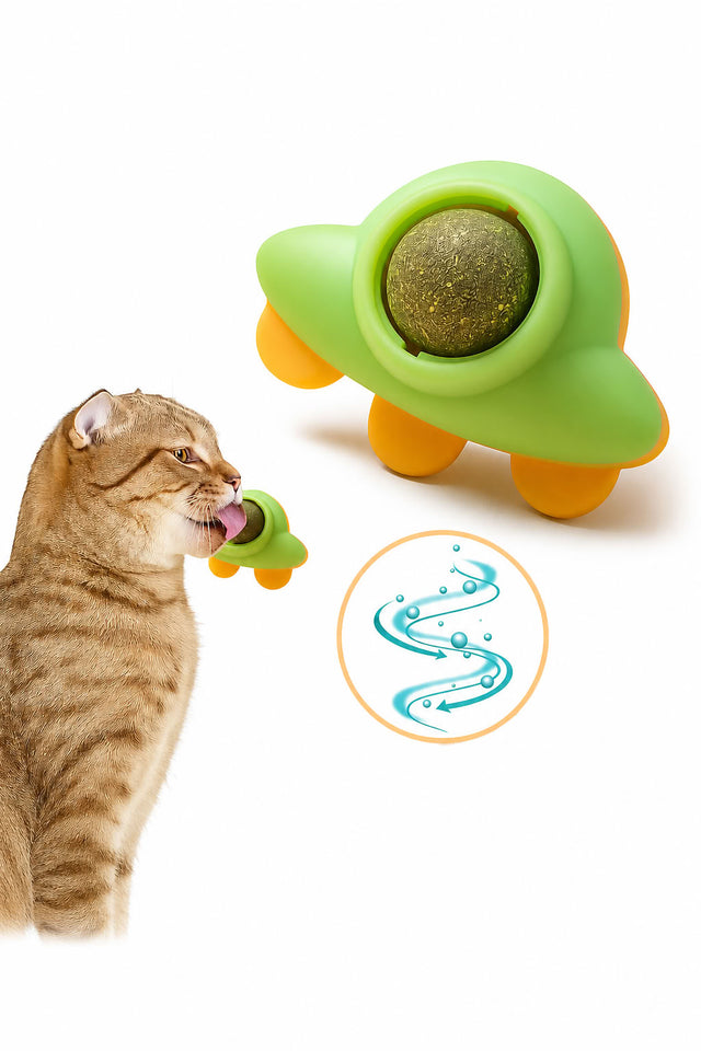 Ufo model yapışkanlı catnip toplu kedi oyuncağı 10 cm, duvara yapışan kedi nanesi topu ve interaktif kedi yalama oyuncağı