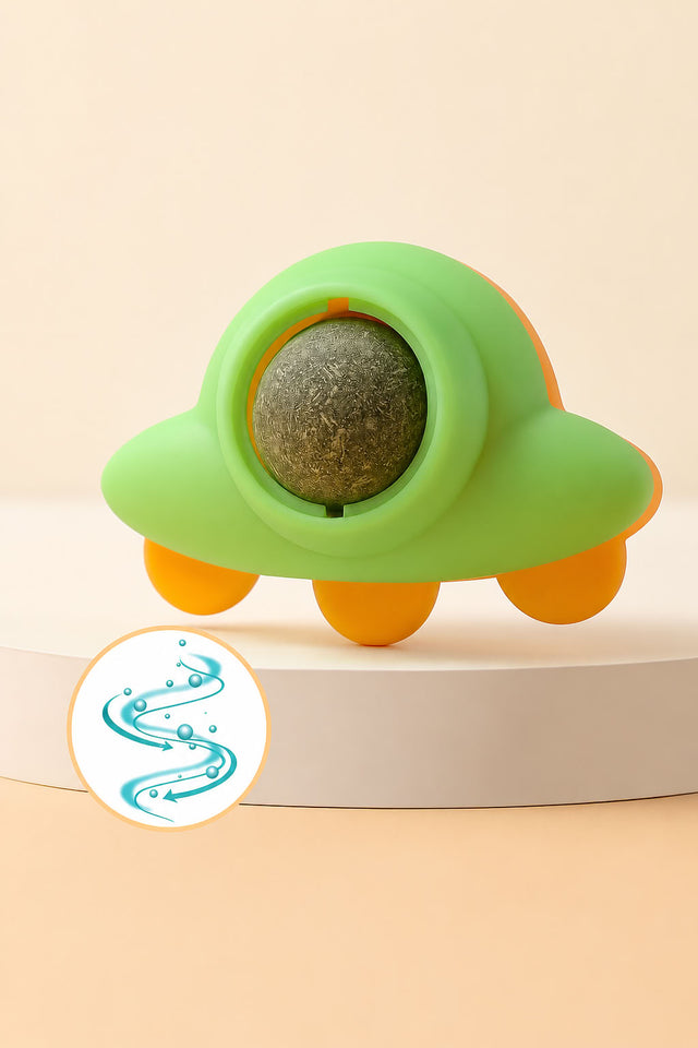 Ufo model yapışkanlı catnip toplu kedi oyuncağı 10 cm, duvara yapışan kedi nanesi topu ve interaktif kedi yalama oyuncağı