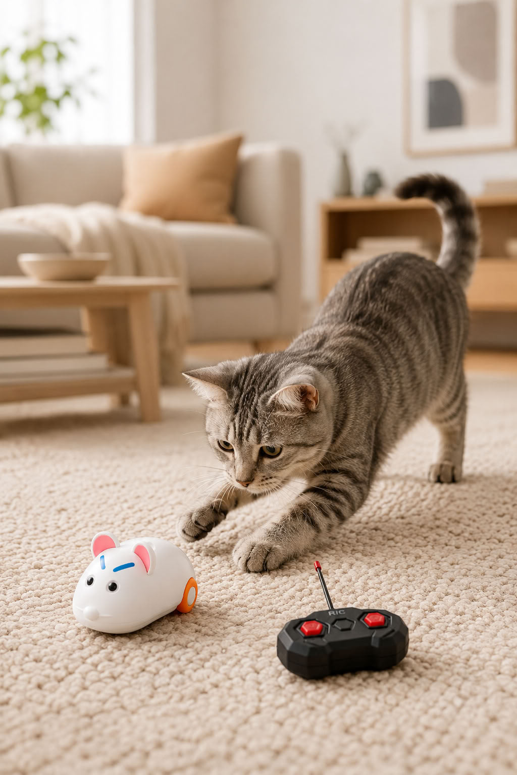 Uzaktan kumandalı fare kedi oyuncağı, gerçekçi hareket eden sessiz çalışan interaktif oyuncak, kedilerin takip, kovalamaca ve av oyunlarını destekleyen evcil hayvan oyuncağı