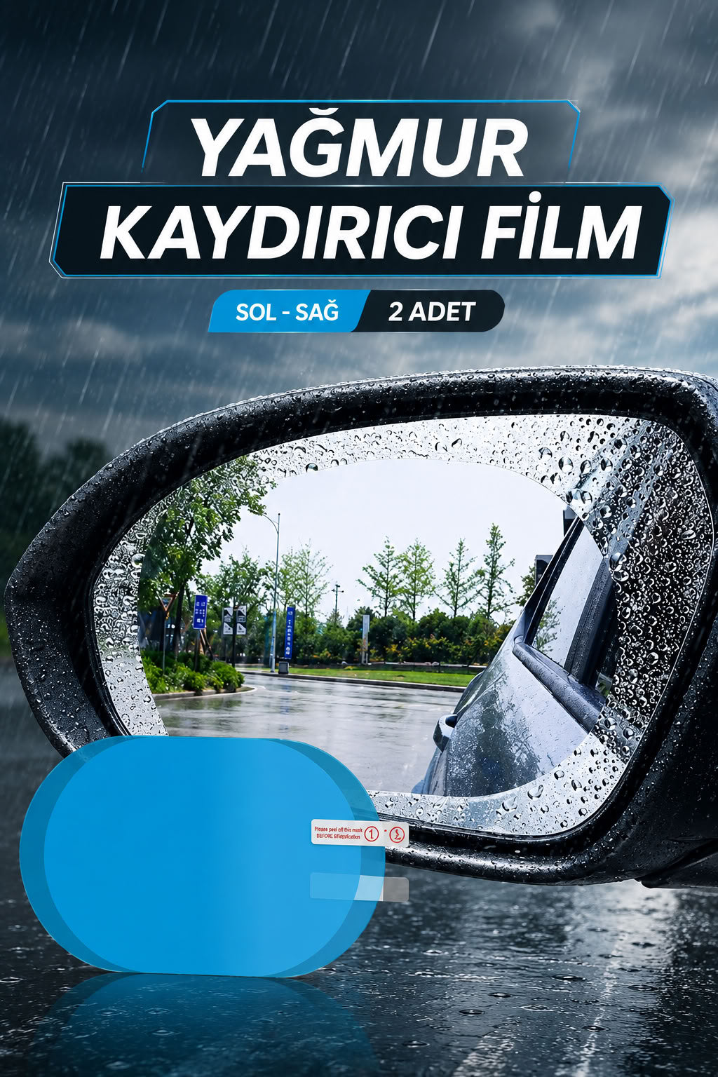 Yağmur kaydırıcı cam ve ayna filmi çift 2 adet, araç aynasında su damlalarını azaltmaya yardımcı su itici oto aksesuar